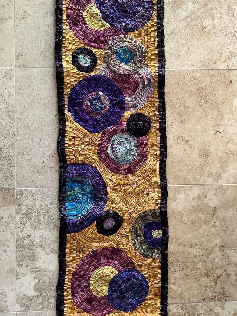 Handcrafted Felted Wool Multicolor Circular Pattern Wall Runner - Home Art